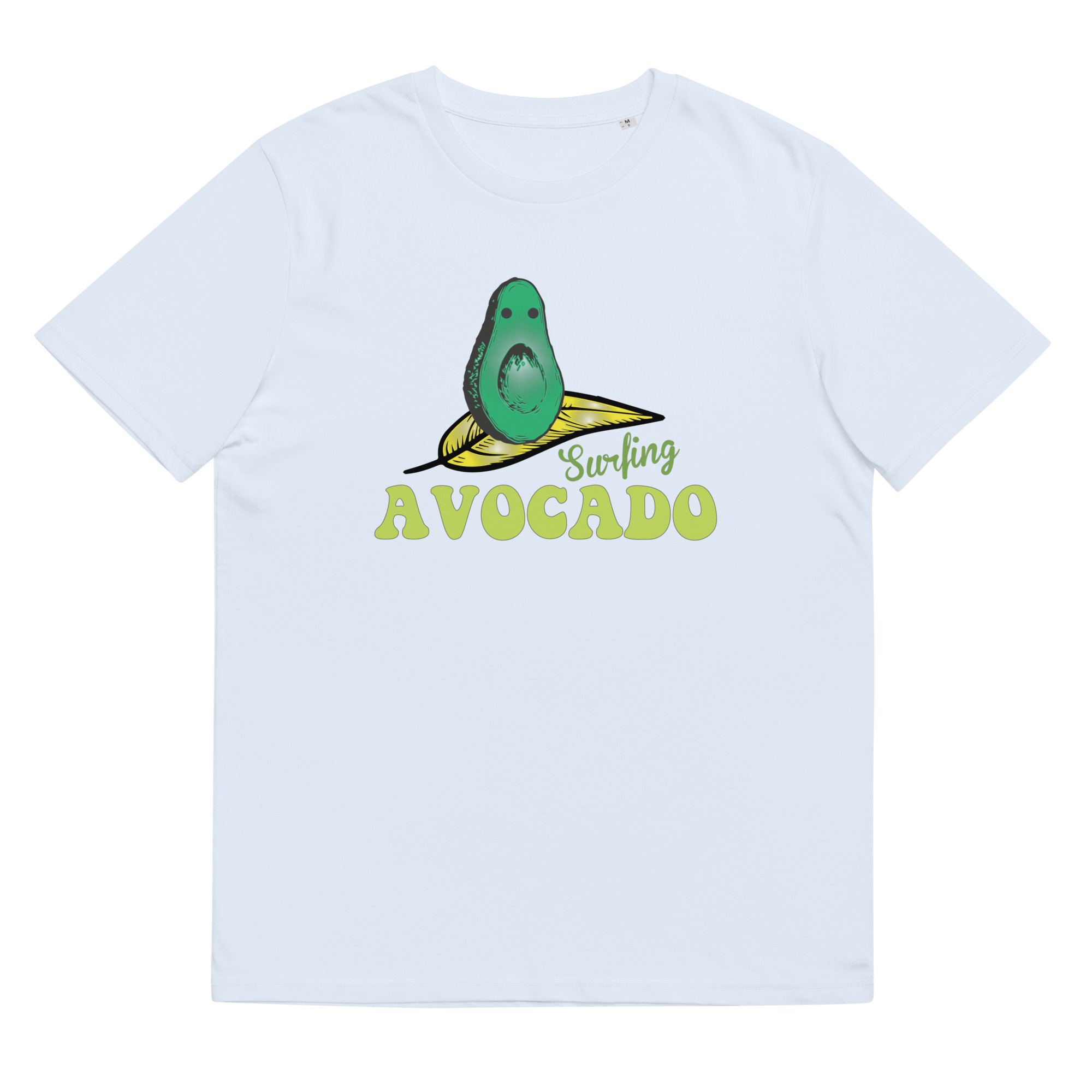 Avocado Surfing On A Leaf - Organic Unisex Avocado T-Shirt